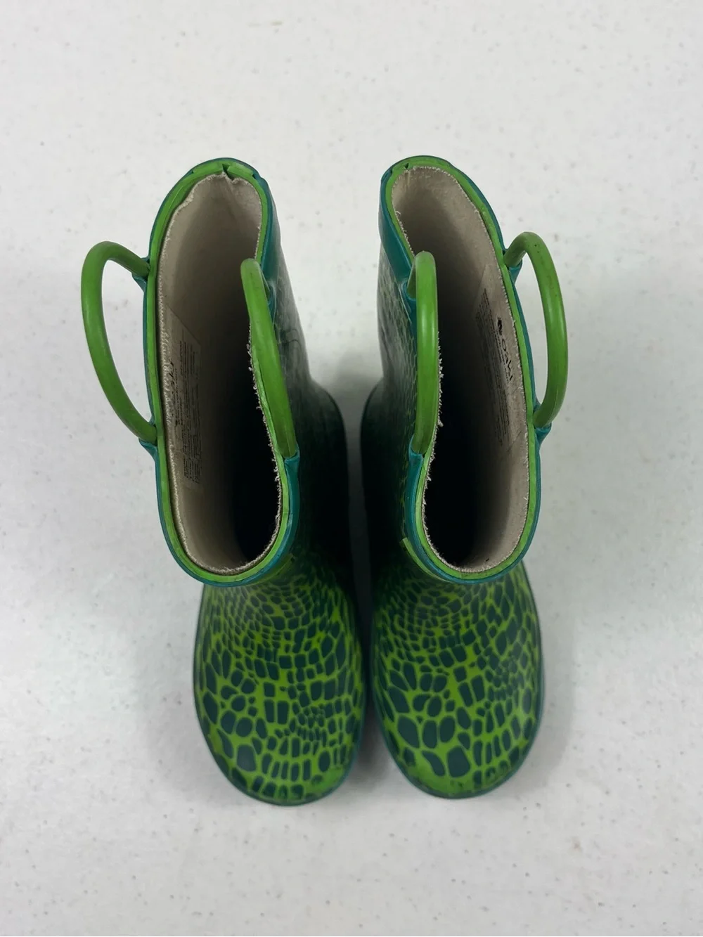 Oakiwear Kids Green Patterned Rain Boots with Easy Pull Handles